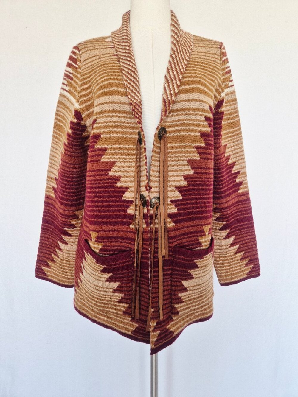 NWoT Cotton & Rye Southwestern Aztec Concho Cardigan Pocket Brown Red - Picture 4 of 13